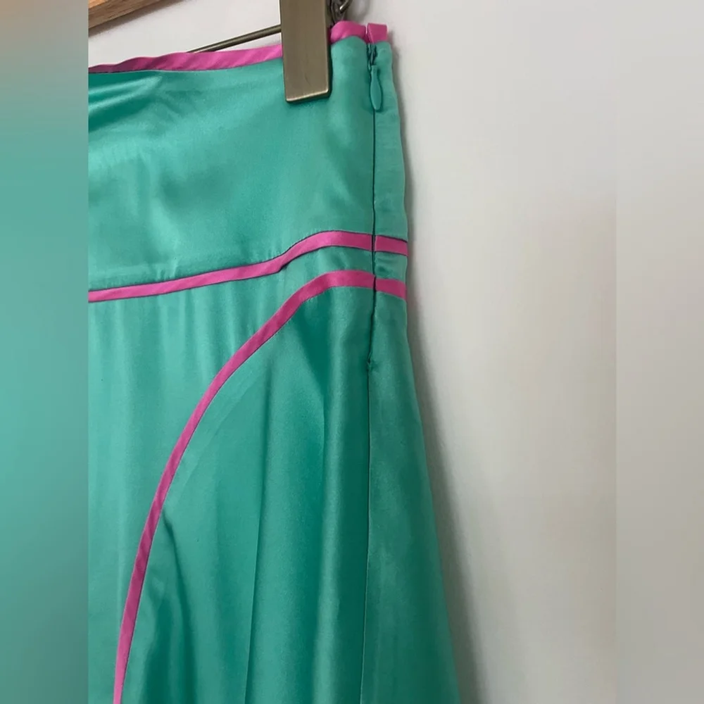 melt london Silk Flared Mini Skirt Teal & Pink Contrast Trim Y2K Tenniscore